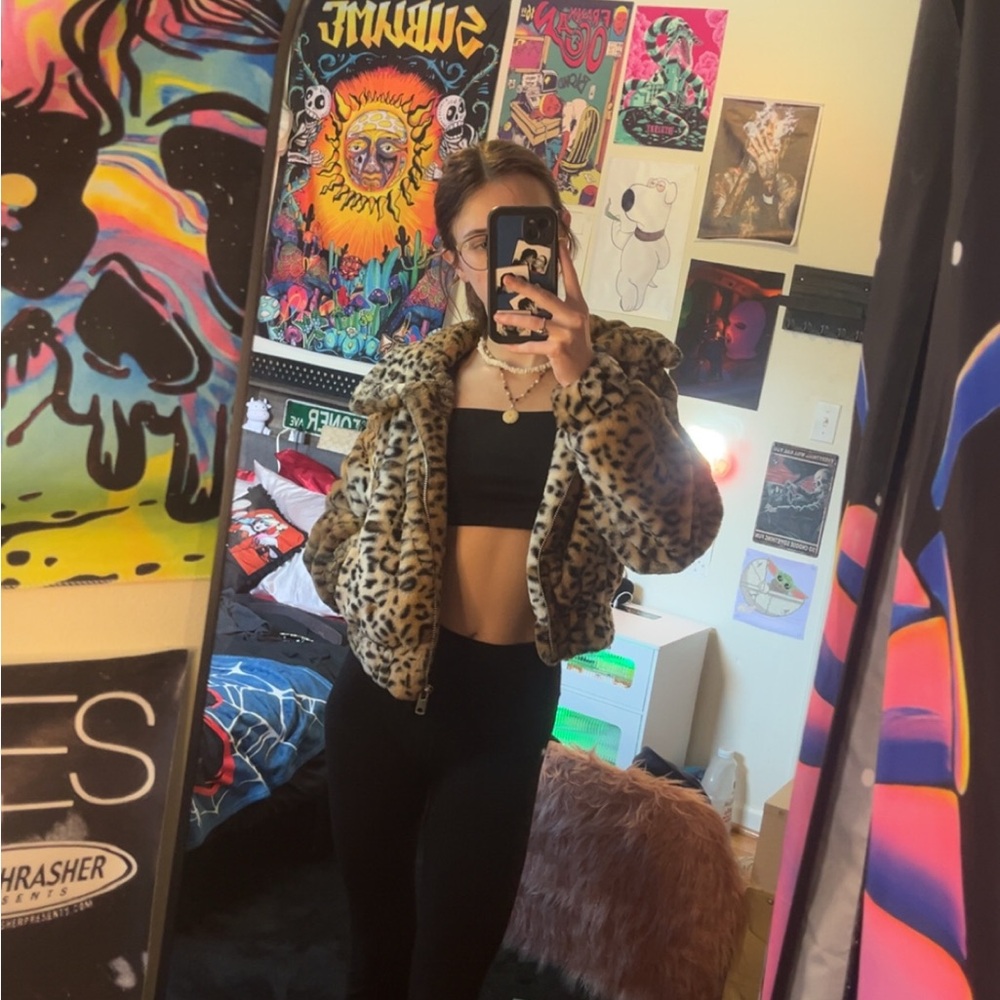 Leopard Print Faux Fur Jacket